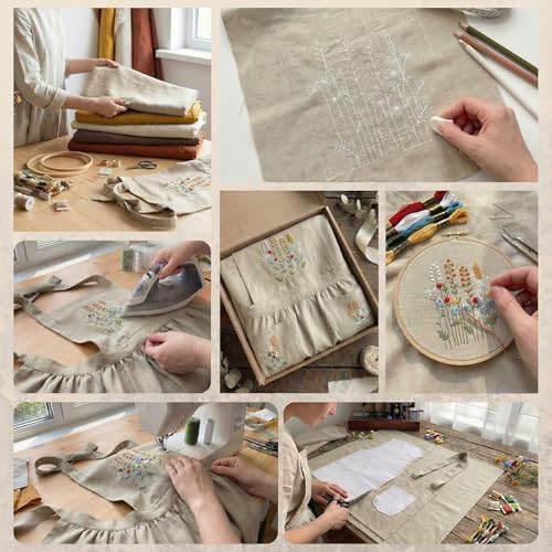 +Linen Embroidered +Apron For +Women With +Pockets, Cute Kitchen