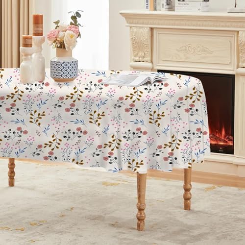 Floral Leaves Print Oval Table Cloth, Waterproof Duty Vinyl Plaid