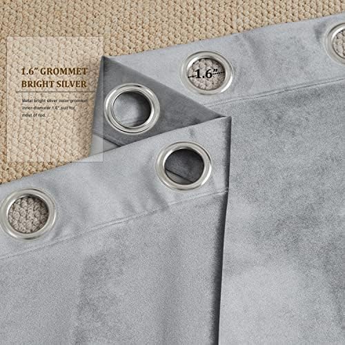 BULBUL Velvet Grey Blackout Curtains 120 inch Long for Living Room