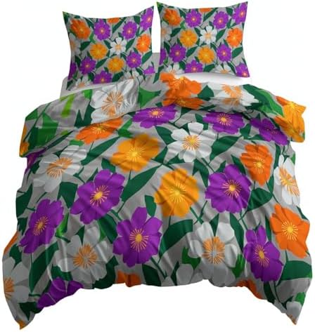 Grey Duvet Cover Set King Size, 3-Piece Reversible Bedding Set