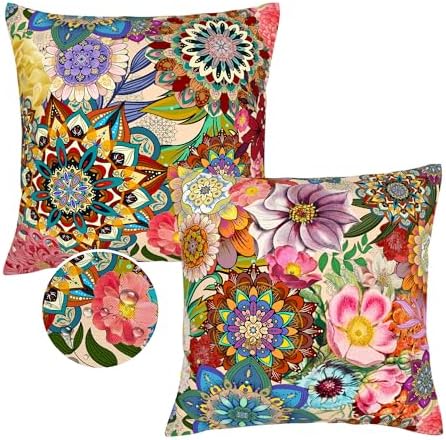 Outdoor Pillow Covers 18x18 Boho Floral Waterproof Throw Pillow