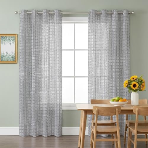 Light Grey Sheer Curtains 63 Inch Long 2 Panels, Country Vintage