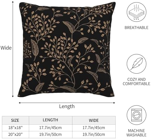 Boho Flowers Throw Pillow Covers 20x20 Inch Set of 2 Black Gold Floral
