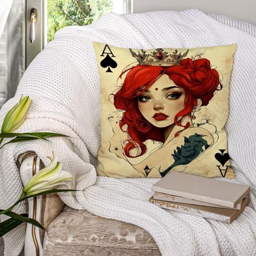 Queen of Hearts Pillow Covers Set of 2, Red and Cream Floral Throw