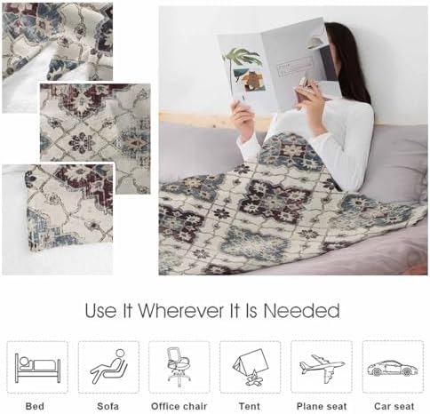 Flannel Fleece Blanket 60" x 80", Classic Boho Microfiber Cozy Soft