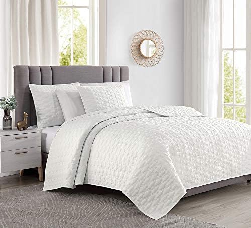 BOURINA Quilt Set White King Embroidery 3-Piece Soft Bedding Set