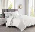 BOURINA Quilt Set White King Embroidery 3-Piece Soft Bedding Set