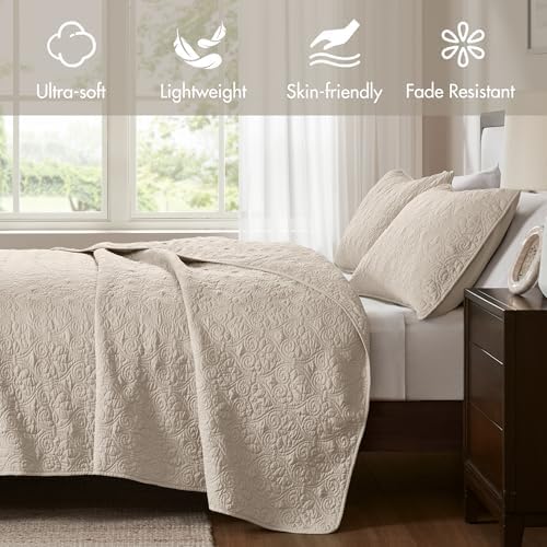 Madison Park Luxurious Cotton Damask Quilt Set, 3PC King/Cal King Bed