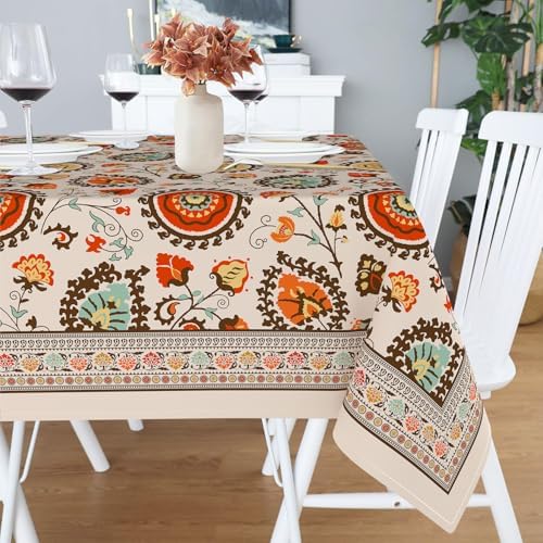 Square Tablecloth 60x60 Inch, Stain Resistant Wrinkle Free Card Table