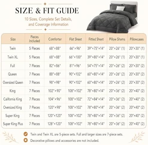 CozyLux King Comforter Set 102"x90" Beige - 7 Piece Bed in a Bag