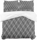 Wavy Lines Duvet Cover Set, Abstract Minimalist Pattern Gray Soft