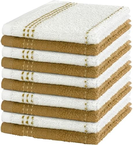 DecorRack 10 Pack 100% Cotton Dish Cloths, 12x12 in, Washcloths, Tan