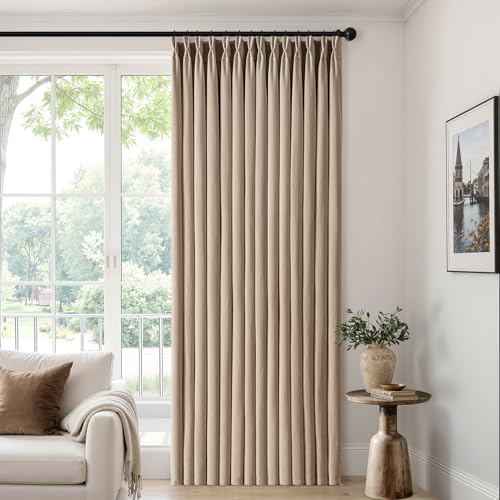 MIULEE Pinch Pleated Thick Linen Curtains 96 Inches Long 2 Panels Set