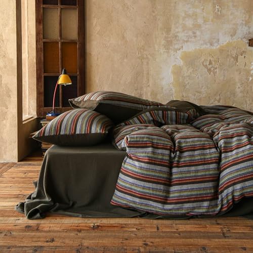 Striped Duvet Cover Set Linen Cotton,King(104"x90"),Multicolor Stripes