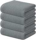 Kitinjoy 100% Cotton Waffle 4-Pack Kitchen Towels, 13" x 28", Grey