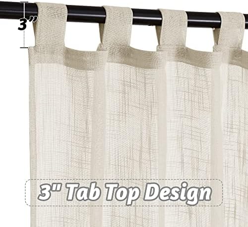 RYB HOME Semi Sheer Curtains for Bedroom Linen Textured Fabric Privacy