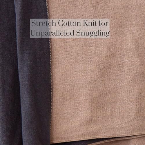 Tajik Home Dakota Beige Cotton Knit Throw Blanket – 50x60 Reversible