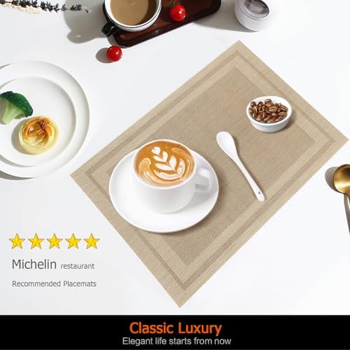 Khaki Vinyl Placemats Set of 6, Heat Resistant Table Placemats