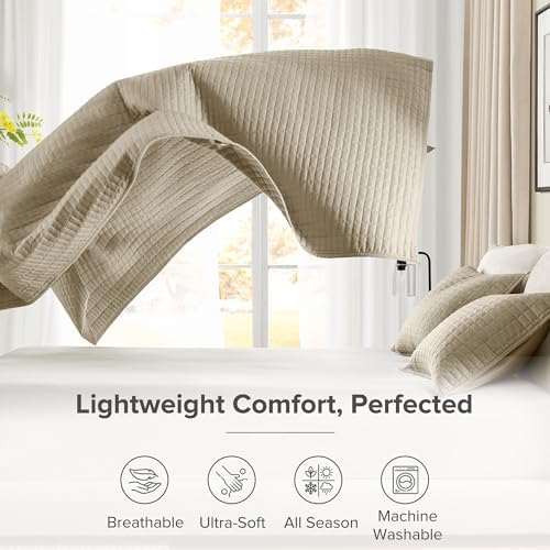Comfort Spaces Kienna Queen Quilt Bedding Set 3 Piece, 90"x90" Beige