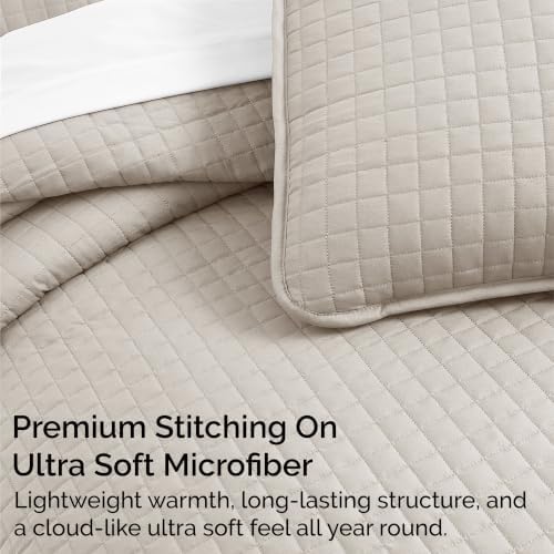 Oversized King Quilt Bedding Set with 2 Quilted Pillow Shams, Natural