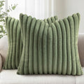 Simmore Faux Fur Striped Olive Green Throw Pillow Covers 22x22 Set of