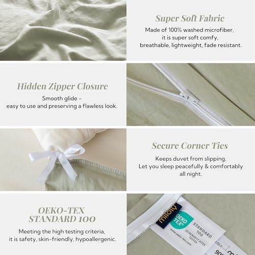 MILDLY Duvet Cover King Ultra Soft Comforter Cover Set 3pcs, Mist Sage