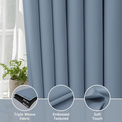 FMFUNCTEX 100% Blackout Slate Blue Curtains 96 Inches for Bedroom, 2