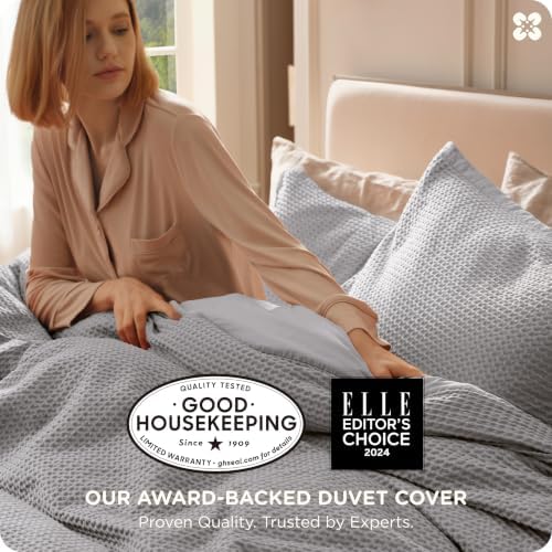 Bedsure PureWoven 3 Pieces 100% Cotton Waffle Duvet Cover Set, Queen