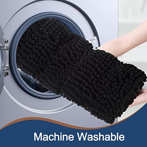 FLOLEOPA Non Slip Thick Shaggy Chenille Black Bathroom Rug Sets