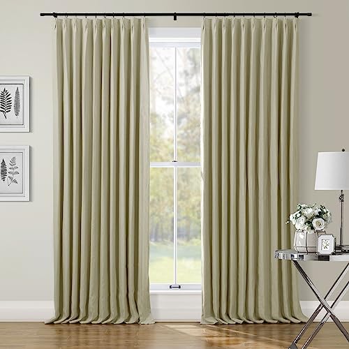 TWOPAGES Light Gray 100% Natural Linen Pinch Pleat Curtain, 52Wx108L