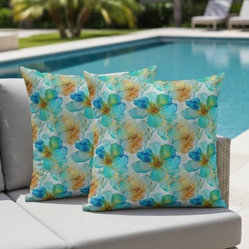 Throw Pillow Covers 18x18 Inch Teal Flower Pillow Cases for Couch Sofa
