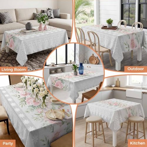 Rustic Pink Flower Waterproof Tablecloth Square Washable Table Cloths