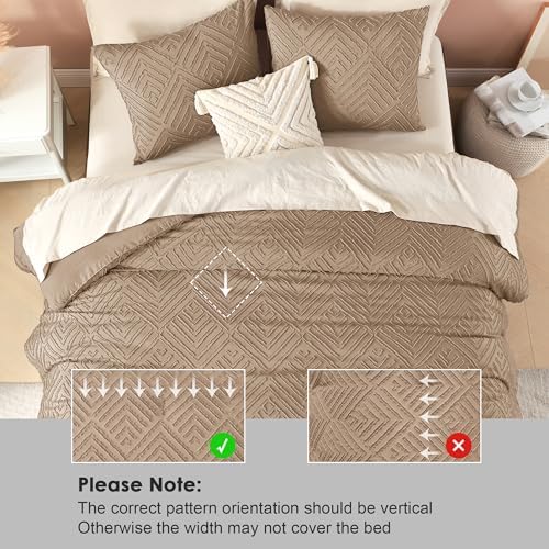 Litanika California King Comforter Set, 3 Pcs Taupe Tufted Boho