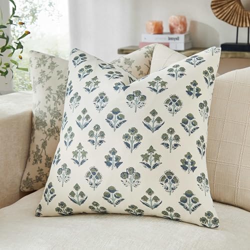 Floral Throw Pillow Covers Set of 2, 20x20 Inches Olive