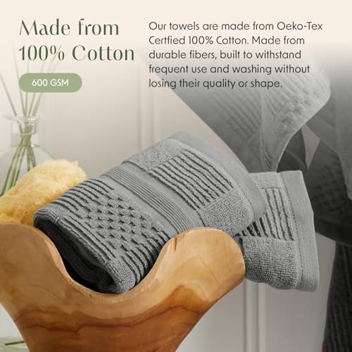 Springtree Home 100% Cotton Bath Towel Set | 4-Pack | Textured Carbon