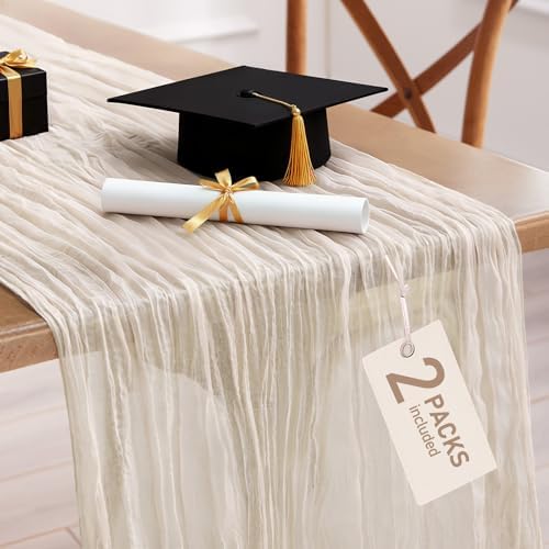 Pureegg 2 Pack Cheesecloth Table Runner 120 Inch Ivory