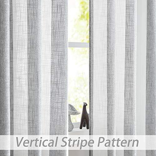 Central Park Gray White Vertical Stripe Curtain Semi Sheer, 44" Wx63