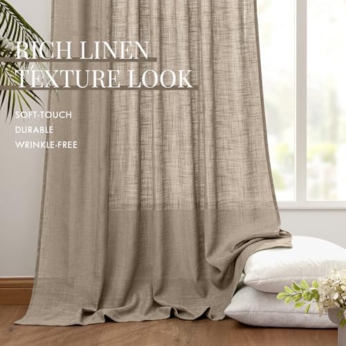 MIULEE Taupe Linen Curtains 120 Inch Length 2 Panels for Bedroom