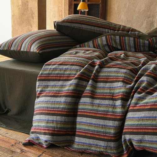 Striped Duvet Cover Set Linen Cotton,King(104"x90"),Multicolor Stripes