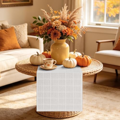 Beige Checked Table Runner 36 Inch, Fall Small Cotton Linen Dresser