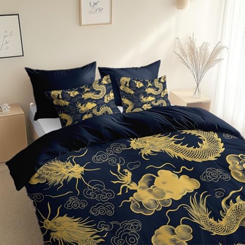 King Duvet Cover Set Chinese Dragon Auspicious Clouds Bedding with