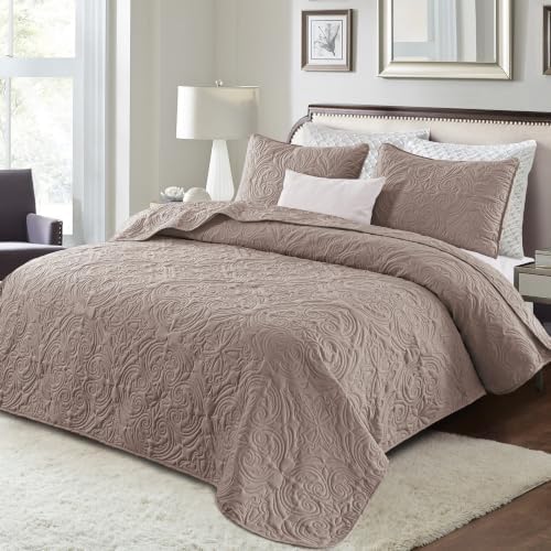 Exclusivo Mezcla 3 Piece King Size Quilt Bedding Set, Taupe