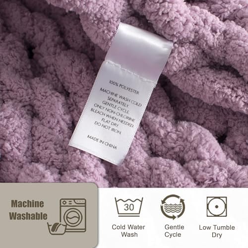 Chunky Knit Throw Blanket 50x60, 100% Handmade Chenille Yarn