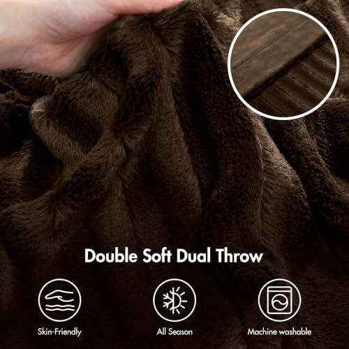 Madison Park Duke Faux Fur Throw Blanket for Sofa, 50 x 60, Brown