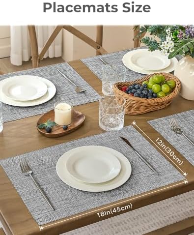 Linen Grey Placemats Set of 12 - Heat Resistant Non-Slip Place mats