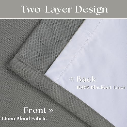 TWODRAPES Dark Grey Linen 100% Black Out 120 Inch Curtains for Living
