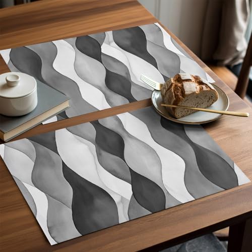 Gray Ripple Placemats Set of 6 Abstract Gradient 13x19 Inch Washable