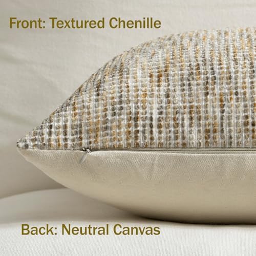 Pack of 2 Neutral Throw Pillow Covers 22x22 Boho Textured Dots Stripe