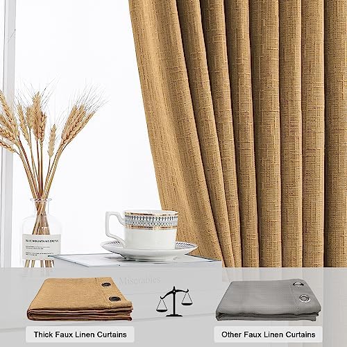 Linen Curtains 96 inch Length 2 Panels Burlap 52x96 Light Coffee