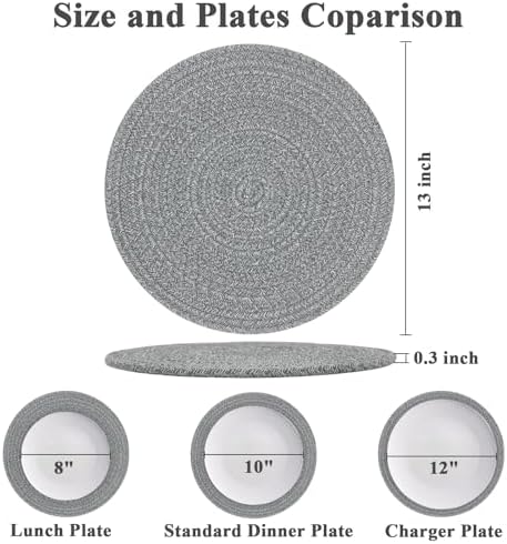 Round Placemats Set of 6, Cotton Rope Woven Table Mats, Hot Pads for